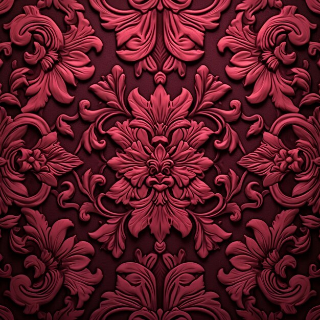 Photo illustration of symmetrical dark red vintage demask floral pastel