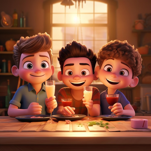 illustration of At the table were three brothers celebrating with