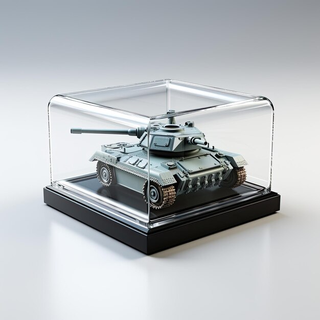 Illustration tank showcasing glass miniature case