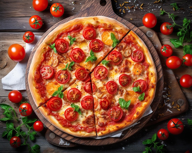 Illustration of tasty homemade pizza with fresh ingredients Generative AI