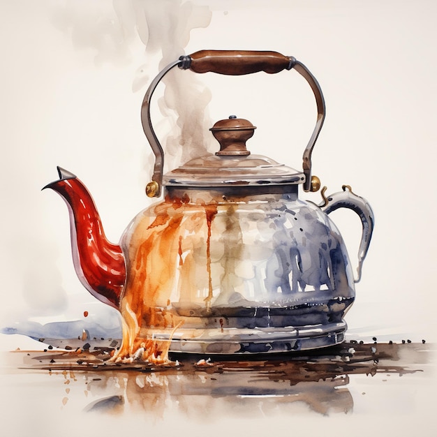 illustration of tea kettle boiling watercolor