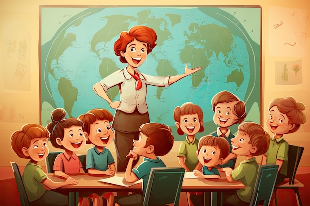 illustration of a teacher explaining in front of class