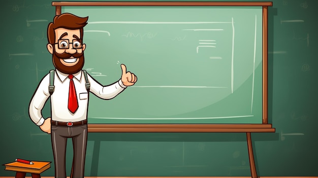 illustration of a teacher standing in front of a blackboard