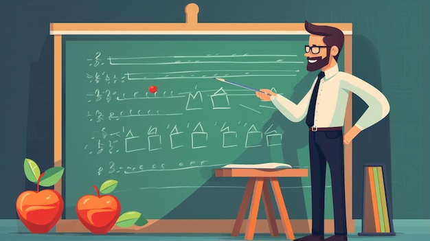 illustration of teacher writing on blackboard