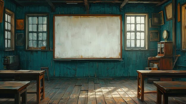 Photo illustration of teachers classroom whiteboard background