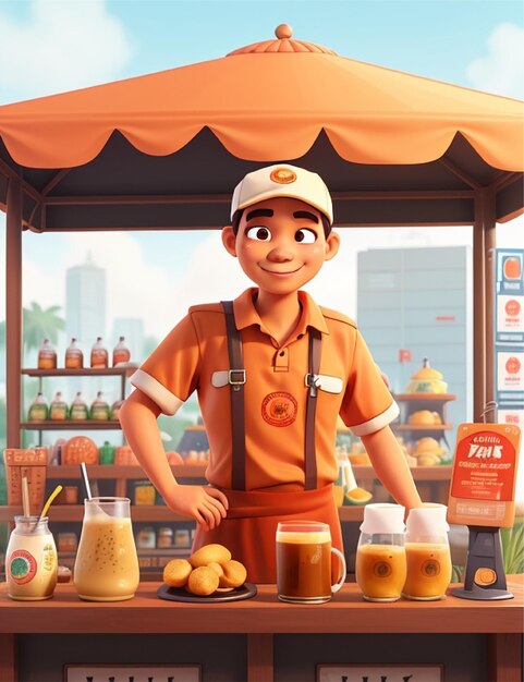 Photo illustration of a teh tarik seller