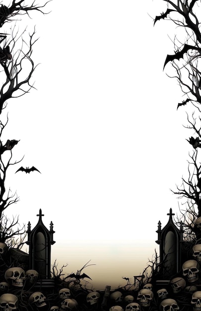 Photo illustration template design of halloween the with spooky tree around the frame