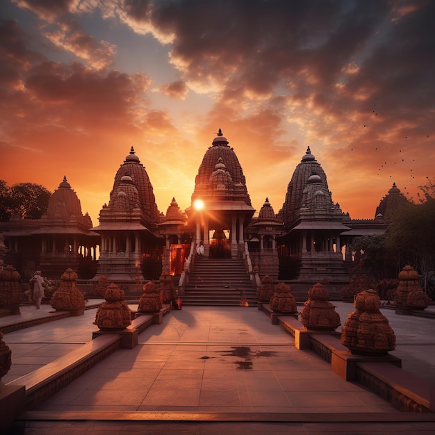 Photo illustration of temple during sunset in india