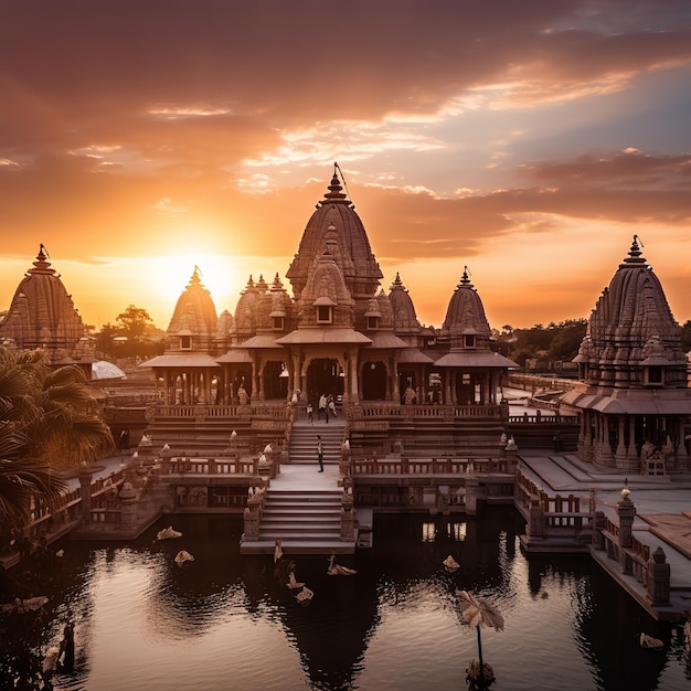 Photo illustration of temple during sunset in india