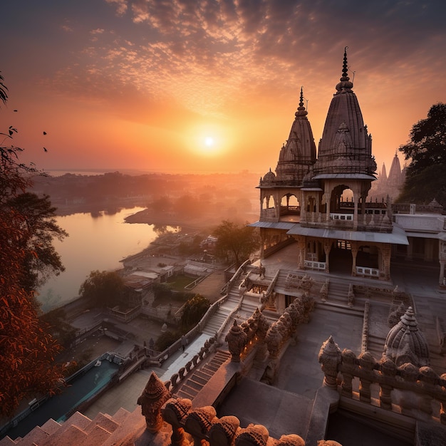 Photo illustration of temple during sunset in india