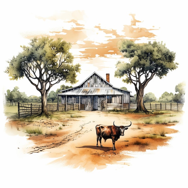 Premium AI Image | illustration of texas ranch illustration on white ...