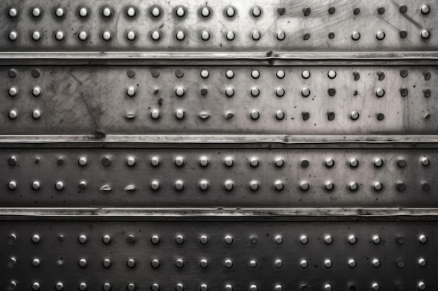 Illustration of the texture and detail of a metal surface with visible rivets Generative AI