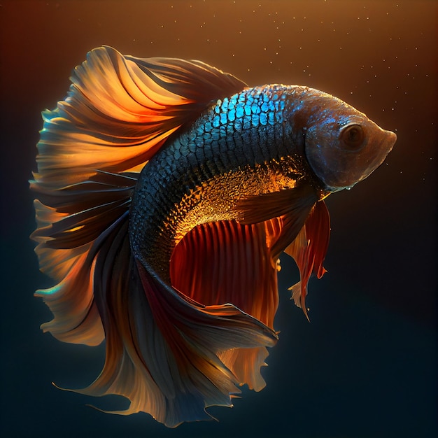 Photo illustration of thai betta fish on black background