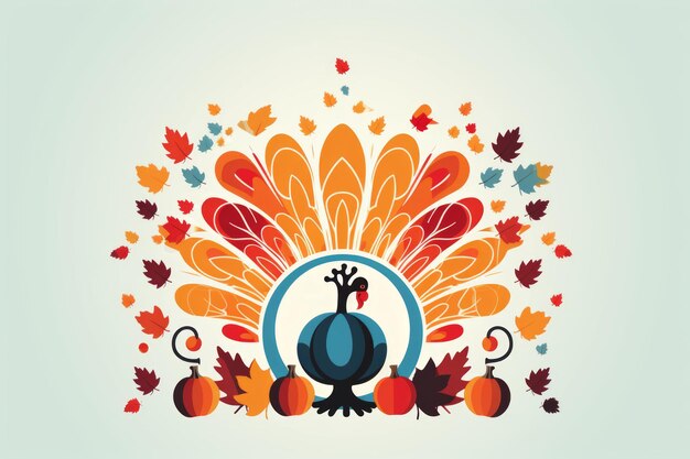 Photo an illustration of a thanksgiving turkey surrounded by autumn leaves