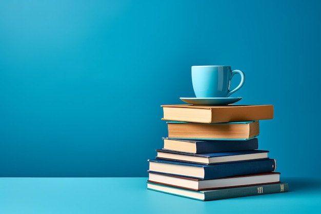 illustration of There is a stack of books on a blue background