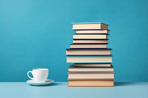 illustration of There is a stack of books on a blue background