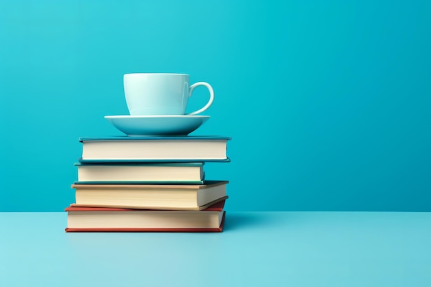 illustration of There is a stack of books on a blue background