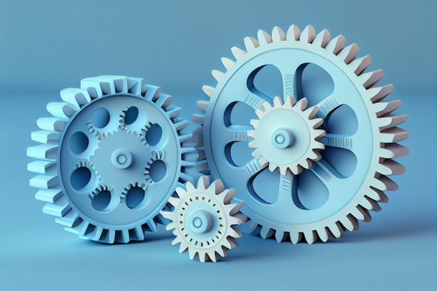 Illustration of thinking process blue gears are spinning ai