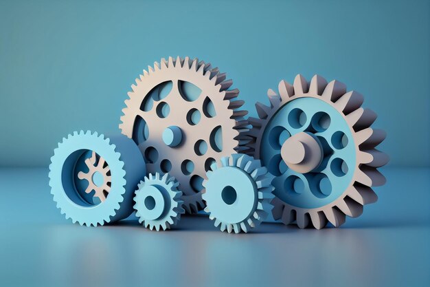 Illustration of thinking process blue gears are spinning ai