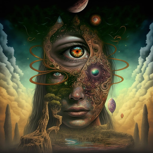 illustration of the third eye awakening in Gaya goddess of nature