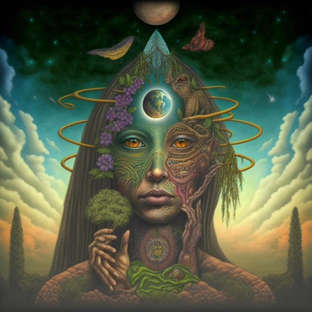 illustration of the third eye awakening in Gaya goddess of nature