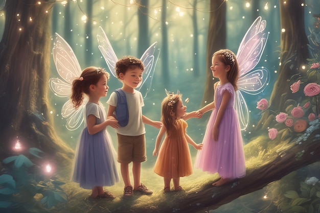 illustration of three cute fairy fairy in the forest