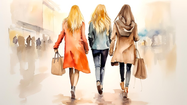 иллюстрация трех девушек, гуляющих вместе