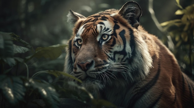 Illustration of a tiger in the middle of the forest