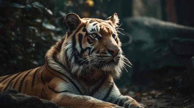 Illustration of a tiger in the middle of the forest