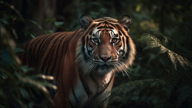 Illustration of a tiger in the middle of the forest