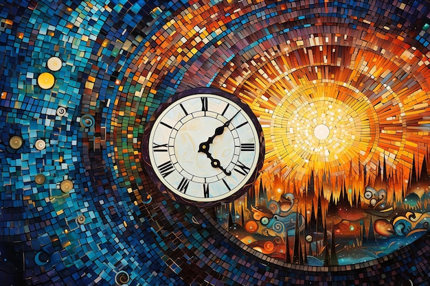 иллюстрация синтеза времени мозаичный стиль Пойнтлистическая живопись Генеративная ай