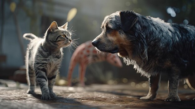 Illustration of the togetherness of dogs and cats