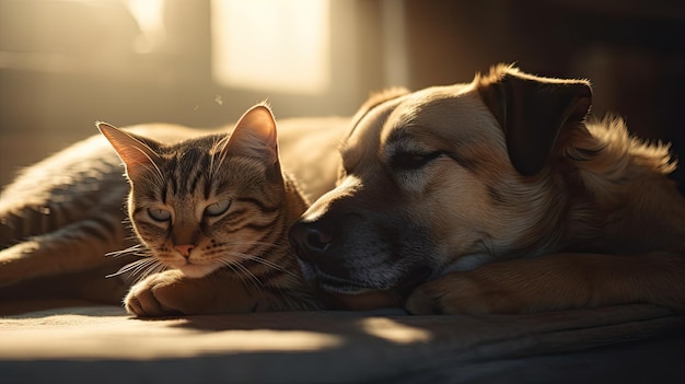 Illustration of the togetherness of dogs and cats