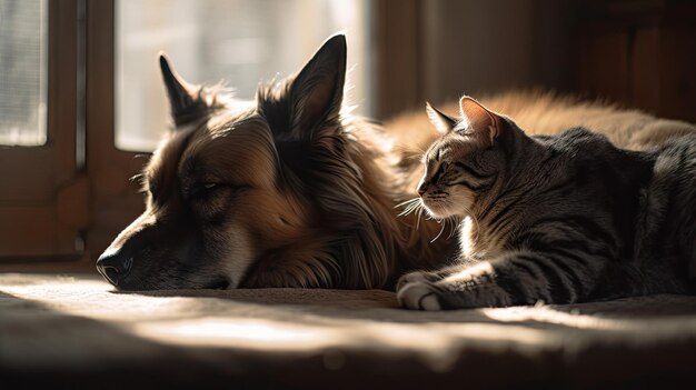 Illustration of the togetherness of dogs and cats