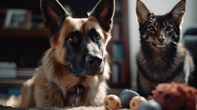 Illustration of the togetherness of dogs and cats