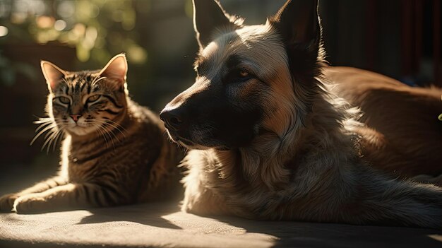 犬と猫の仲良しイラスト