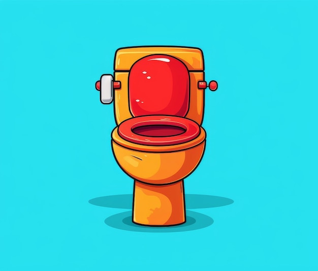 Illustration of a toilet with a bright orange toilet seat.