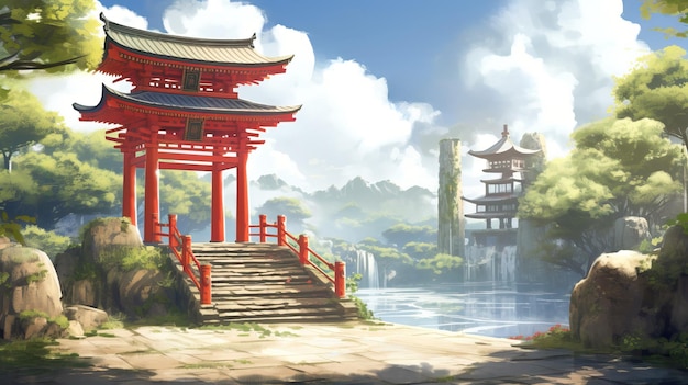 Foto illustrazione del cancello torii in stile anime