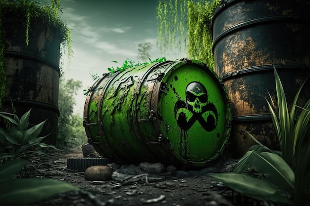 Illustration of toxic factory waste barrel