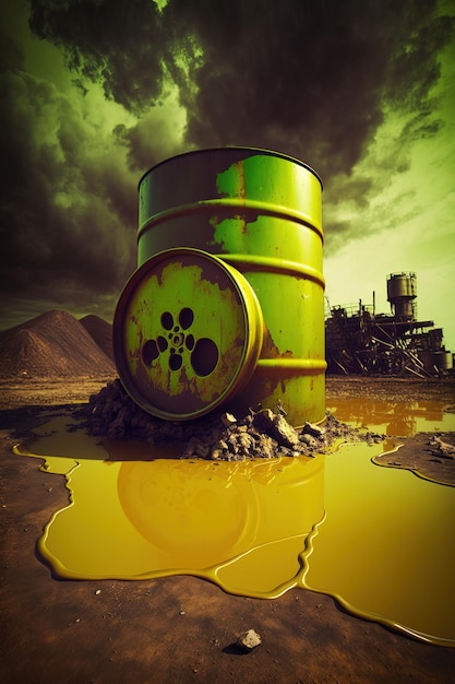 Illustration of toxic factory waste barrel