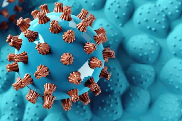Photo illustration of a toy virus on a blue background