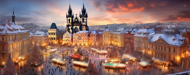 illustration of Traditional christmas market in europe city Generative ai