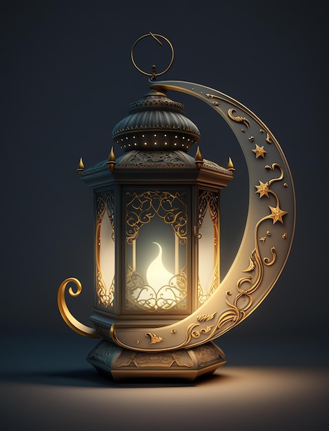 Illustration of a traditional lantern with a moon and star motif AI Generative