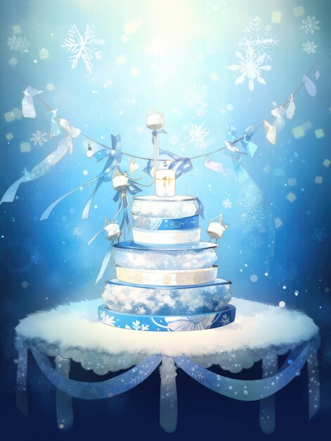 illustration traditional New Year podium in blue