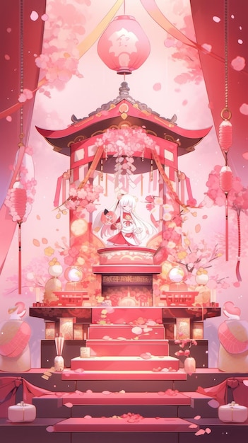 illustration traditional New Year podium in pink
