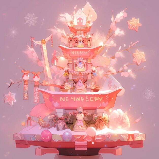 illustration traditional New Year podium in pink