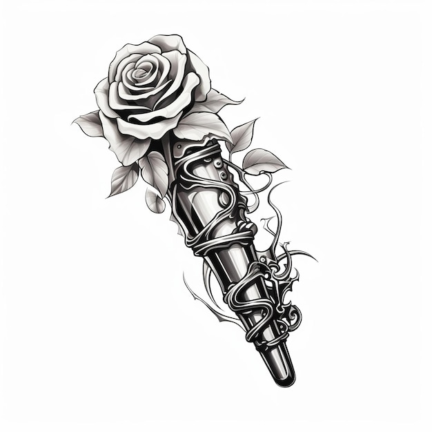 Photo illustration of traditional tattoo black and white of sleeve tattoo