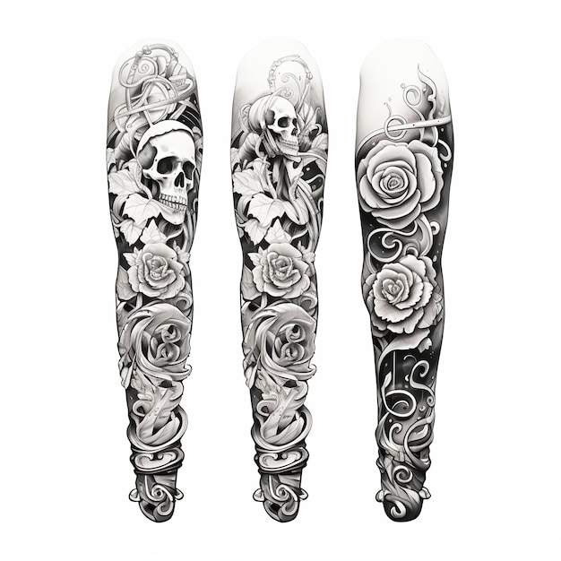 illustration of traditional tattoo black and white of sleeve tattoo
