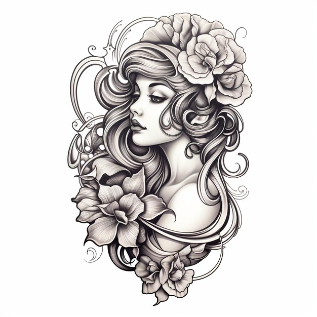 illustration of traditional tattoo black and white of vintage tattoo