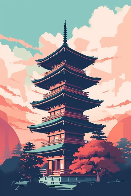 Premium AI Image | Illustration of traditional temple building